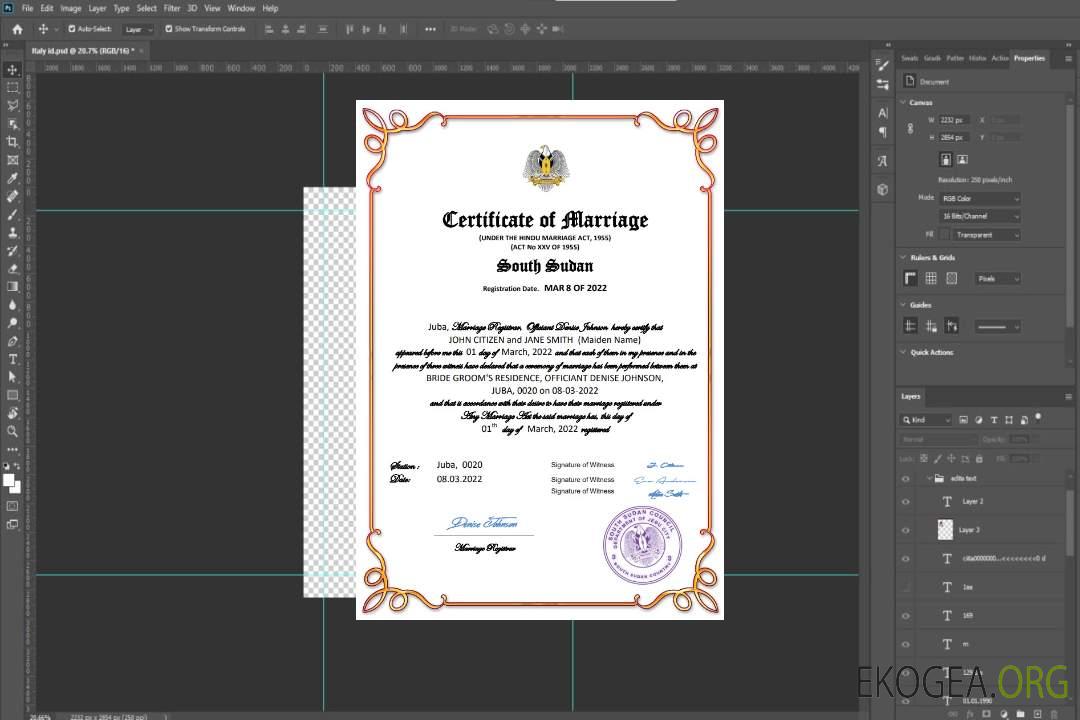Modèle Word et PDF de certificat de mariage au Soudan du Sud template Modèle Word et PDF de certificat de mariage au Soudan du Sud template